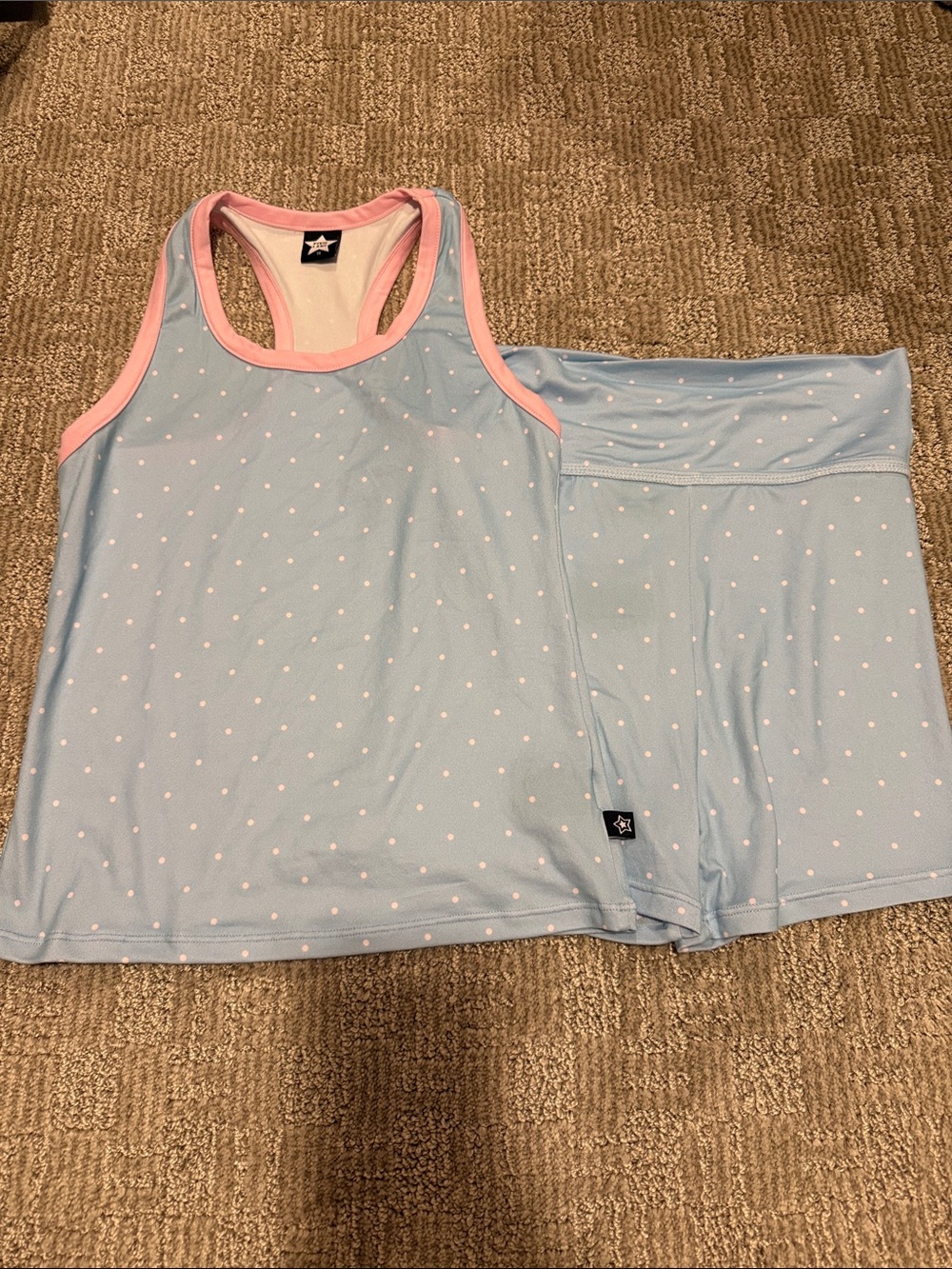 Light Blue Polka Dot Racerback Sleep Tank and Shorts - Pixielane Size 14 NWOT - Picture 2 of 2